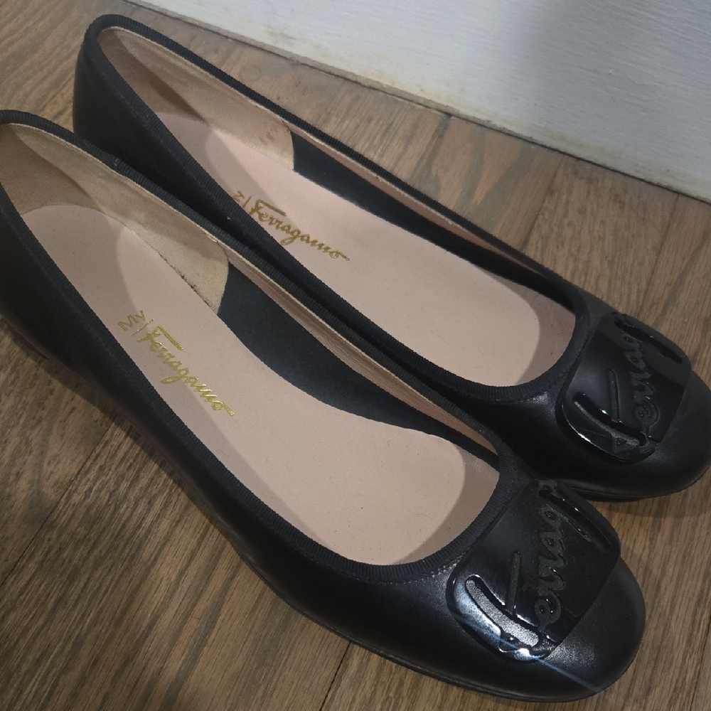 Salvatore Ferragamo Black Patent Leather Flats